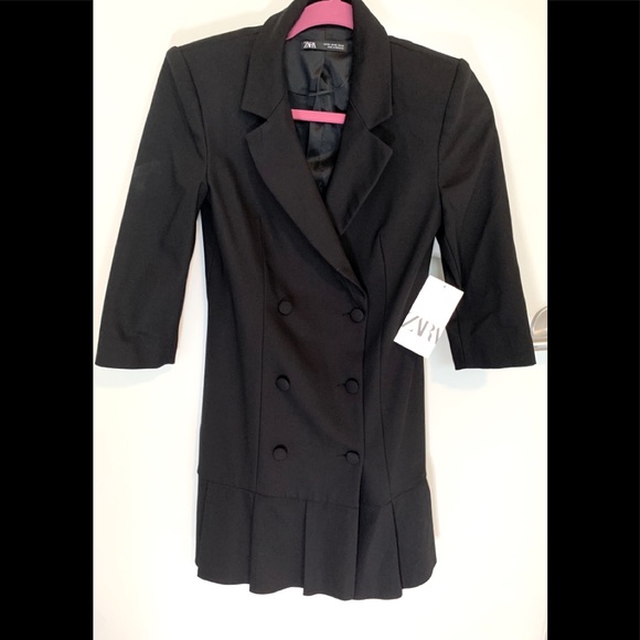 ZARA Black Pleated Double Breasted Dress XS NWT Retail $119 - Picture 6 of 8